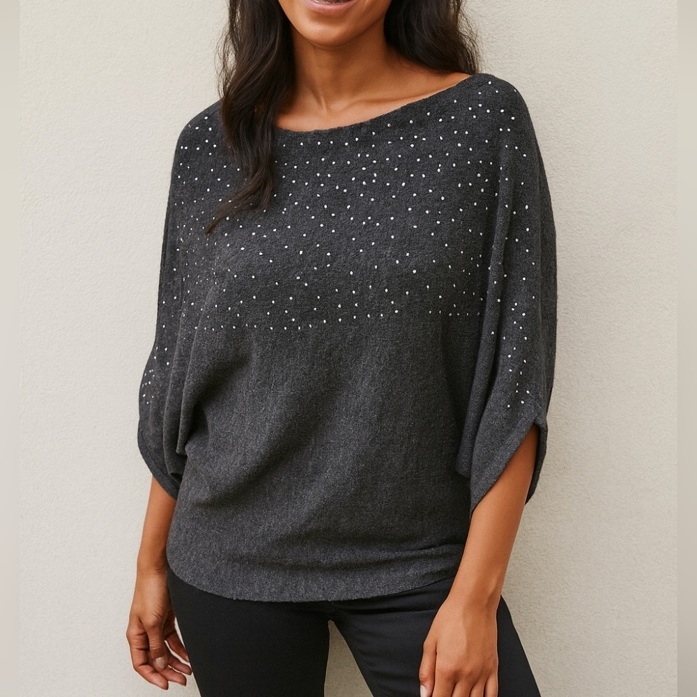 Avellini 100% Italian Merino Wool Elegant Black Dolman Sleeve Top Sz Large Euc!